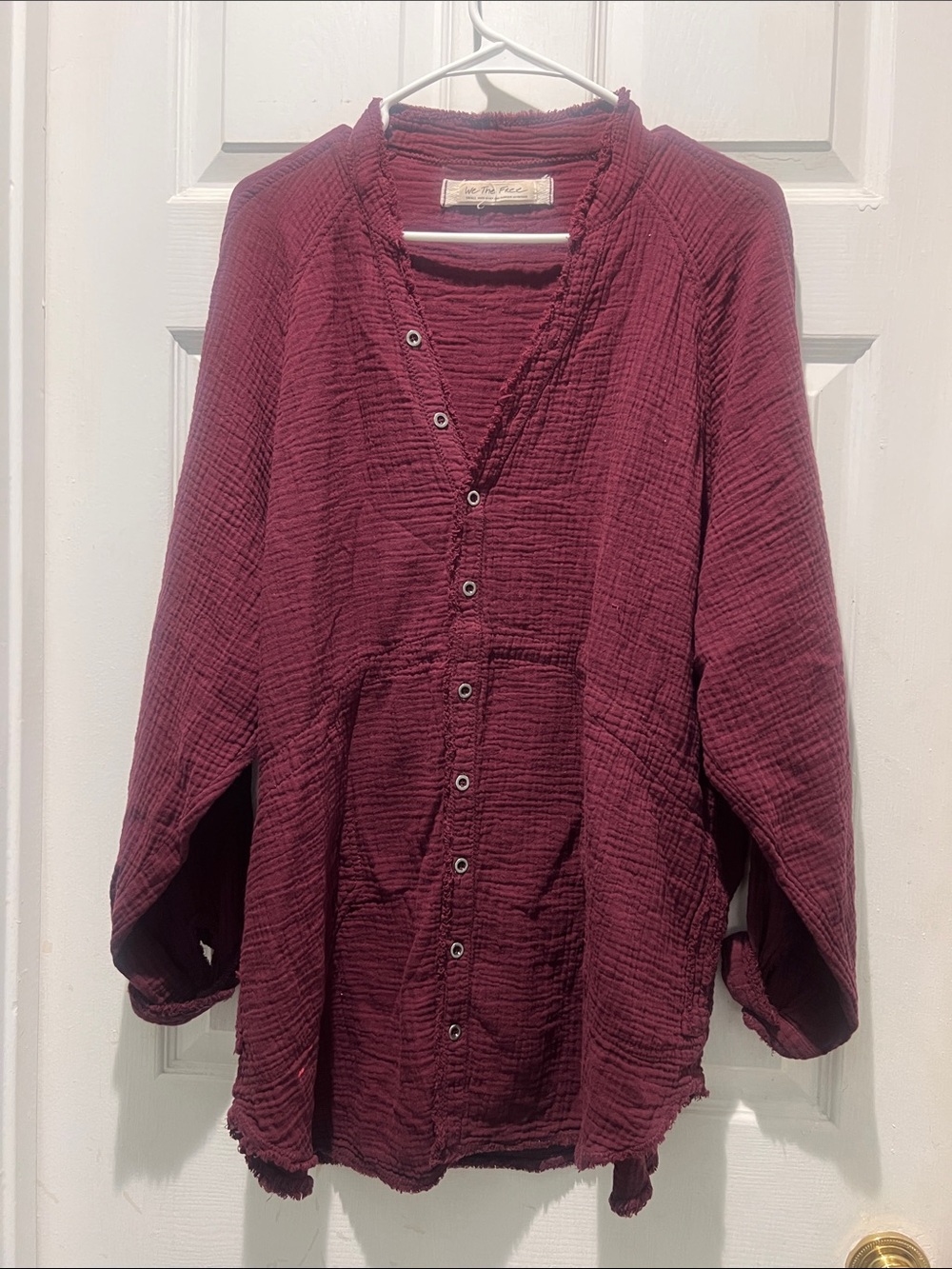 We The Free Textured Button-Front Dress/Top in Burgundy